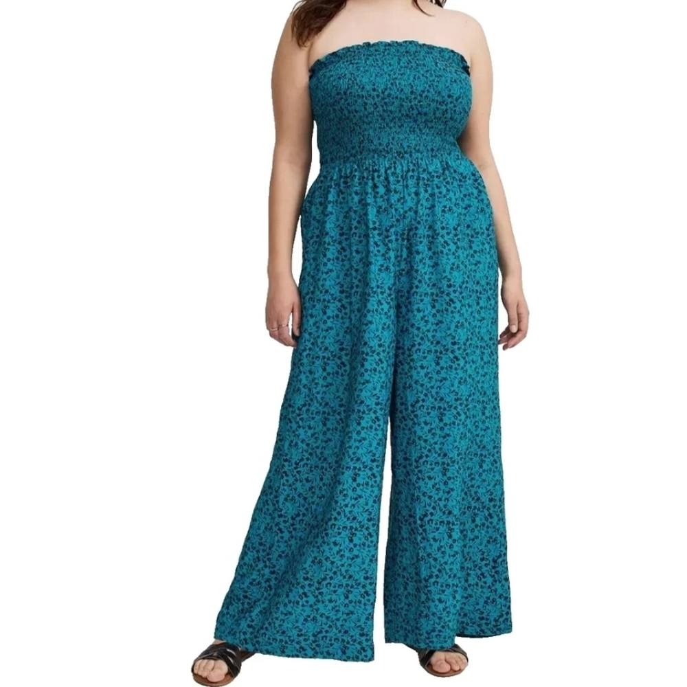 Torrid Floral Wide Leg Strapless Jumpsuit